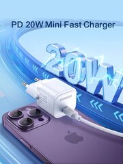 Сетевая зарядка Joyroom JR-TCF02 Type-C PD20W + Lightning, 1.0 м, белая цена и информация | Зарядные устройства для телефонов | kaup24.ee