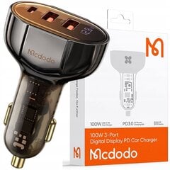 Mcdodo Автомобильное зарядное устройство Mcdodo CC-2300, 2xUSB + USB-C, с дисплеем, 100 Вт (черное) цена и информация | Зарядные устройства для телефонов | kaup24.ee