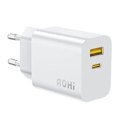 AOHI Wall charger A328C GaN 20W 1x USB-C,1x USB-A (white) цена и информация | Зарядные устройства для телефонов | kaup24.ee
