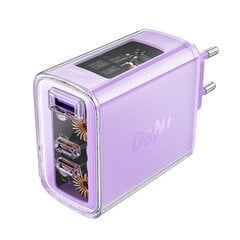 Зарядное устройство GaN Acefast A45 мощностью до 65 Вт с 3 портами: USB и 2 x USB C (фиолетовое) цена и информация | Зарядные устройства для телефонов | kaup24.ee