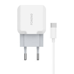 Foneng Настенное зарядное устройство USB Foneng T210, 2.1A + кабель USB-USB-C (белый) цена и информация | Зарядные устройства для телефонов | kaup24.ee