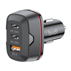 Budi car charger, USB + 2x USB-C, 60W, PD + QC (black) цена и информация | Зарядные устройства для телефонов | kaup24.ee