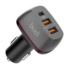 Car charger Budi, 2x USB + USB-C, QC + PD (black) цена и информация | Зарядные устройства для телефонов | kaup24.ee