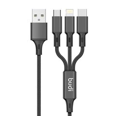 Budi Car Charger, 2x USB, 2.4A + 3in1 USB to USB-C | Lightning | Micro USB Cable (Black) цена и информация | Зарядные устройства для телефонов | kaup24.ee