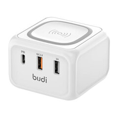 Inductive charger 10W Budi 317TE, 2x USB + USB-C, 18W (white) цена и информация | Зарядные устройства для телефонов | kaup24.ee