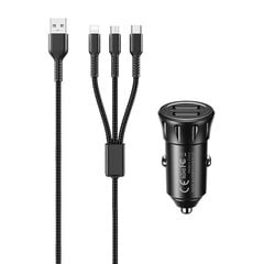 Car charger 2x USB, Remax RCC236, 2.4A (black) + 3 in 1 cable цена и информация | Зарядные устройства для телефонов | kaup24.ee