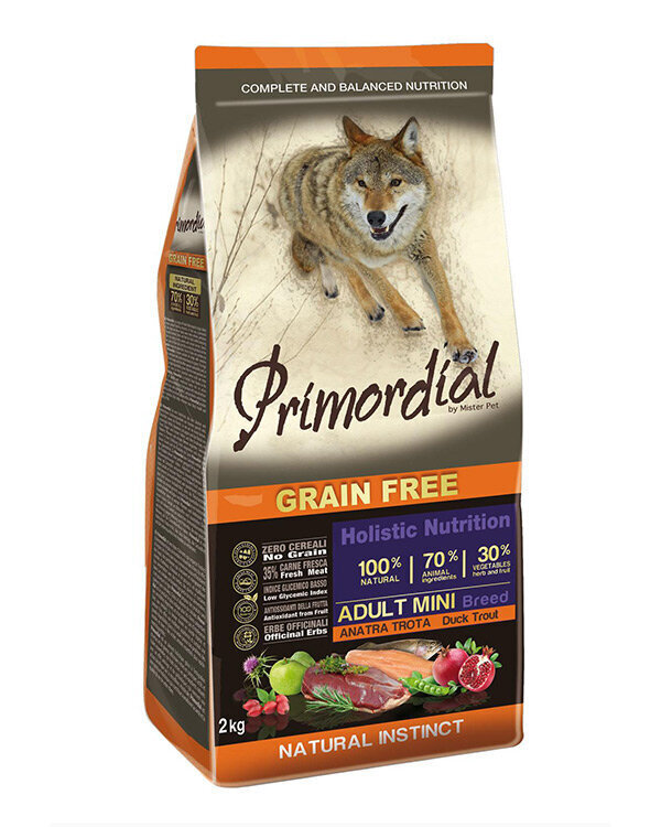 Primordial Grain Free Adult kõigi tõugude täiskasvanud koertele forelli ja pardiga 12 kg цена и информация | Kuivtoit koertele | kaup24.ee