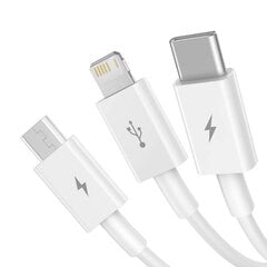 Quick Charge USB to M+L+C  Baseus Superior Data 3.5A 0,5m (White) цена и информация | Кабели для телефонов | kaup24.ee