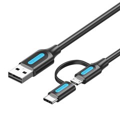 USB 2-в-1 USB 2.0 — USB-C/Micro-B USB-кабель Vention CQDBF, 1 м (черный) цена и информация | Borofone 43757-uniw | kaup24.ee