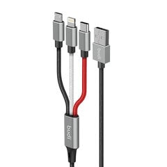 Кабель 3в1 USB to Lightning | USB-C | Micro USB cable Budi 2.4A, 1 м, черный цена и информация | Кабели для телефонов | kaup24.ee