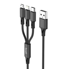 Кабель Budi 3-в-1 USB-USB-C/Lightning/Micro USB, 1 м (черный) цена и информация | Кабели для телефонов | kaup24.ee