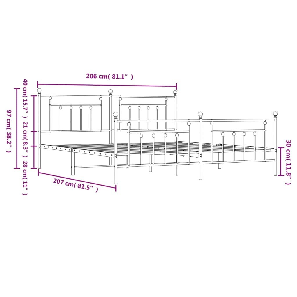 vidaXL metallist voodiraam peatsi ja jalutsiga, valge, 200 x 200 cm hind ja info | Voodid | kaup24.ee