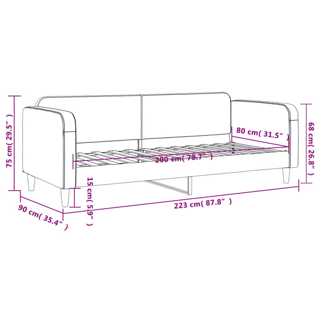 vidaXL päevavoodi, must, 80 x 200 cm, kangas цена и информация | Voodid | kaup24.ee