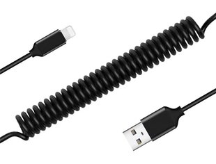 Cable coiled  - USB to Lightning - 2,4A 1 metre black цена и информация | Кабели для телефонов | kaup24.ee