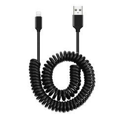 Cable coiled  - USB to Lightning - 2,4A 1 metre black цена и информация | Кабели для телефонов | kaup24.ee