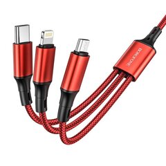 Borofone Cable BX50 Fresco 3 in 1 - USB to Type C, Micro USB, Lightning - 2,4A 1 metre red цена и информация | Кабели для телефонов | kaup24.ee