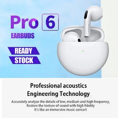 Juhtmevabad kõrvaklapid, Pro 6, valge hind ja info | litelife Arvutid ja IT- tehnika | kaup24.ee
