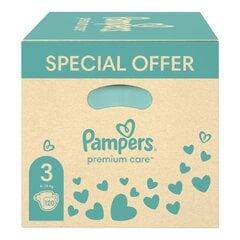 Mähkmed Pampers Premium Care, suurus 3 6-10 kg, 120 tk. + Kingitus Harmonie Aqua 48 salvrätikud väikelastele цена и информация | Подгузники | kaup24.ee