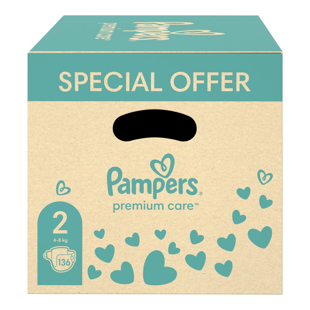 Mähkmed Pampers Premium Care, suurus 2 4-8 kg, 136 tk. + Kingitus Harmonie Aqua 48 salvrätikud väikelastele hind ja info | Mähkmed | kaup24.ee