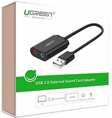 UGREEN Внешняя аудиокарта USB UGREEN 15см (черная) цена и информация | Адаптеры и USB-hub | kaup24.ee