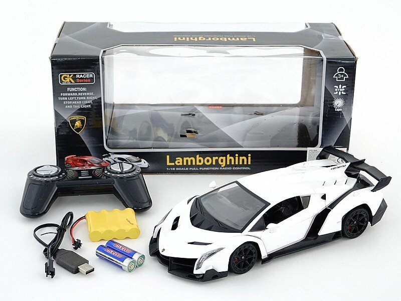 Raadio teel juhitav auto Lamborghini, valge, 1:18 hind ja info | Poiste mänguasjad | kaup24.ee