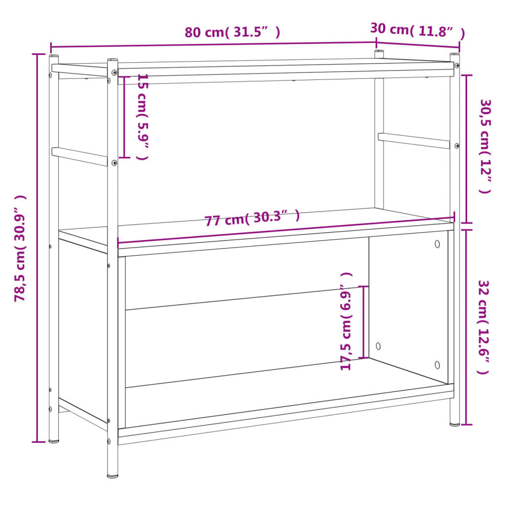 vidaXL raamaturiiul, pruun tamm, 80 x 30 x 78,5 cm, tehispuit ja raud цена и информация | Riiulid | kaup24.ee