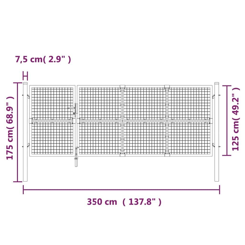 vidaXL võrgust aiavärav, antratsiithall, 350x175 cm, tsingitud teras hind ja info | Aiad ja tarvikud | kaup24.ee