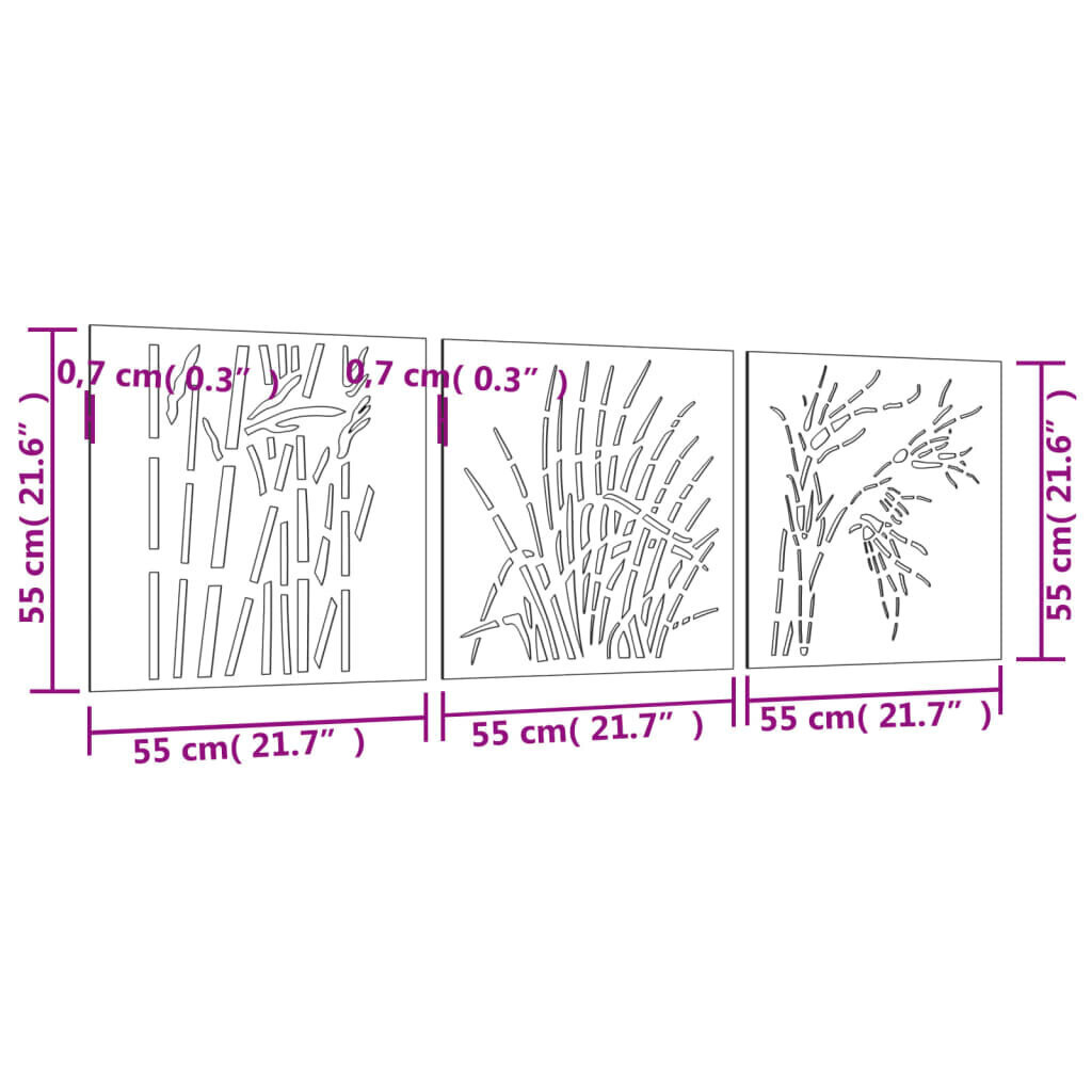 vidaXL aia seinakaunistus, 3 osa, 105x55 cm, Corteni teras murudisain цена и информация | Sisustuselemendid | kaup24.ee