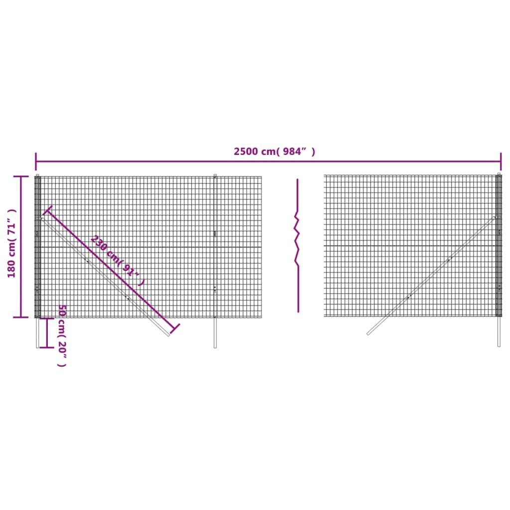 vidaXL traataed roheline 1,8x25 m tsingitud teras цена и информация | Aiad ja tarvikud | kaup24.ee