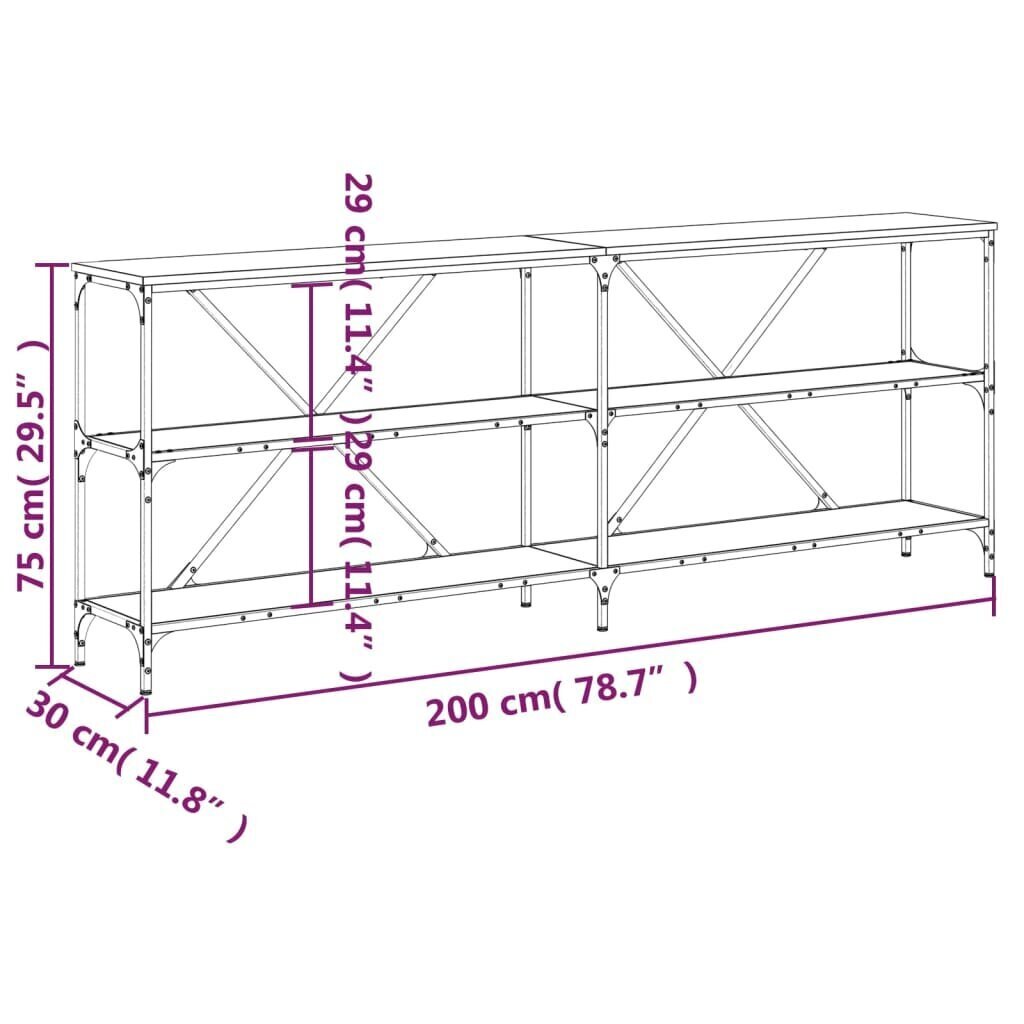 vidaXL konsoollaud, suitsutatud tamm, 200x30x75 cm, tehispuit ja raud hind ja info | Konsoollauad | kaup24.ee