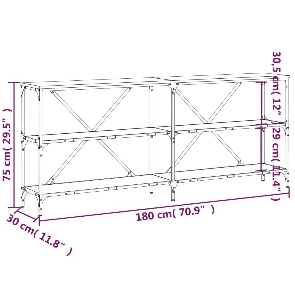 vidaXL konsoollaud, suitsutatud tamm, 180x30x75 cm, tehispuit ja raud hind ja info | Konsoollauad | kaup24.ee