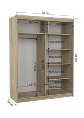 Шкаф ADRK Furniture со светодиодной подсветкой Martinez 150, белый цвет цена и информация | Шкафы | kaup24.ee