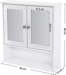 Зеркальный шкаф для ванной комнаты с двойными дверцами VASAGLE LHC002 цена и информация | Шкафчики для ванной | kaup24.ee