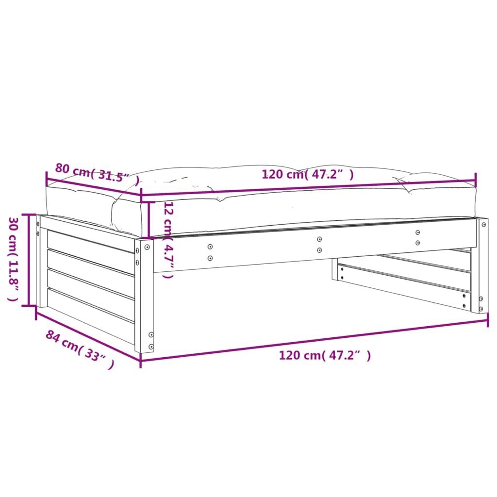 vidaXL aia jalapink, 120 x 80 cm, immutatud männipuit цена и информация | Aiatoolid | kaup24.ee