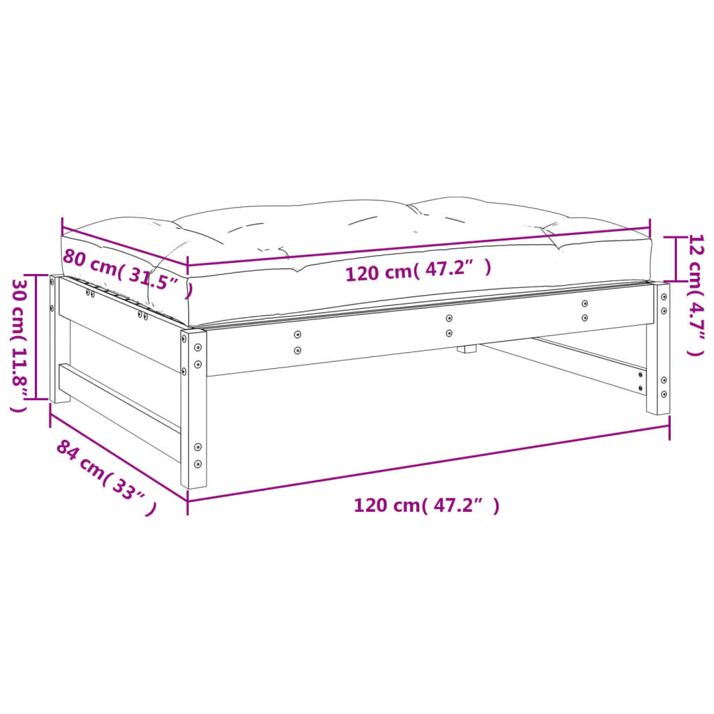 vidaXL aia jalapink, meepruun, 120 x 80 cm, männipuit цена и информация | Aiatoolid | kaup24.ee