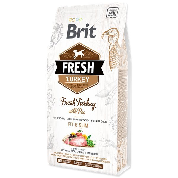Brit Fresh Turkey & Pea Adult Fit & Slim koeratoit 12 kg цена и информация | Kuivtoit koertele | kaup24.ee