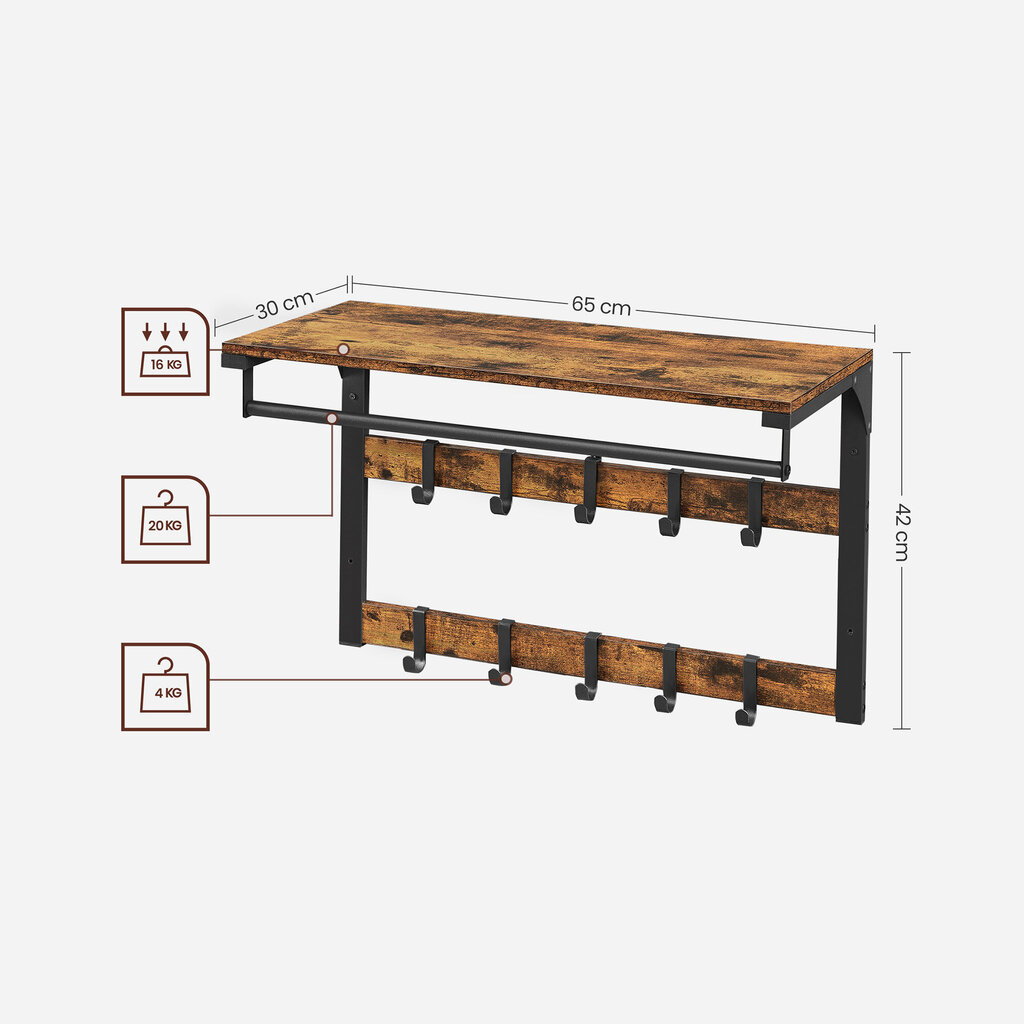 Esikunagi Vasagle, 30 x 65 x 42 cm, pruun hind ja info | Nagid | kaup24.ee