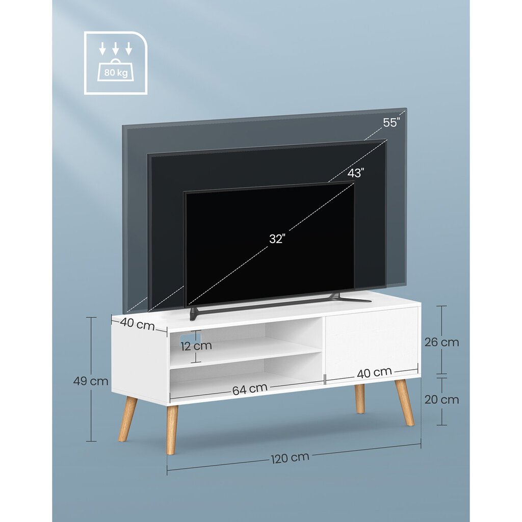 TV-alus avatud riiulitega Vasagle, 40 x 120 x 49 cm, valge цена и информация | TV alused | kaup24.ee