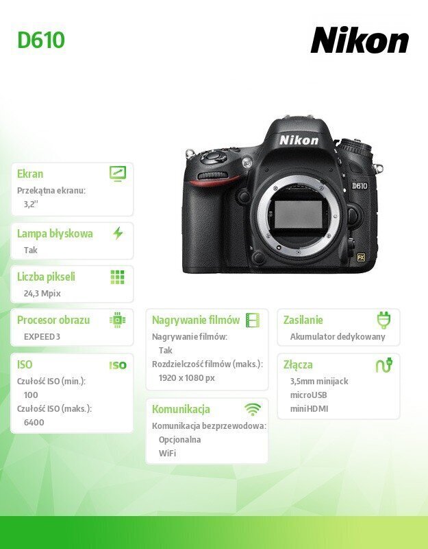 Digitaalne fotoaparaat Nikon D610 Body, Must цена и информация | Fotoaparaadid | kaup24.ee