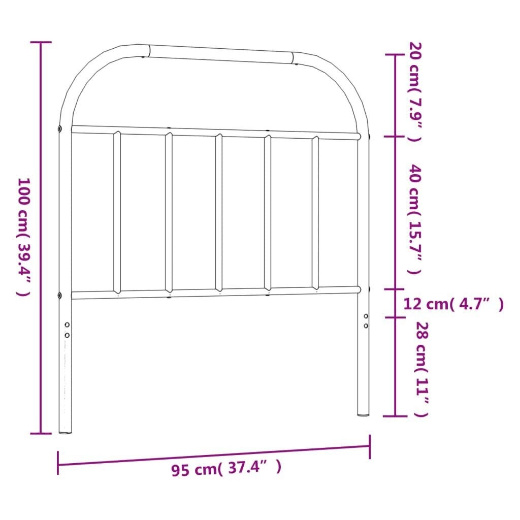 vidaXL metallist voodipeats, must, 90 cm hind ja info | Voodid | kaup24.ee