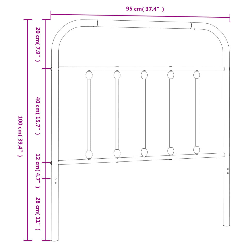 vidaXL metallist voodipeats, valge, 90 cm hind ja info | Voodid | kaup24.ee