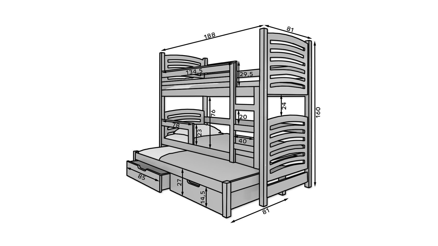 Lastevoodi Adrk Furniture Maraba, hall hind ja info | Lastevoodid | kaup24.ee