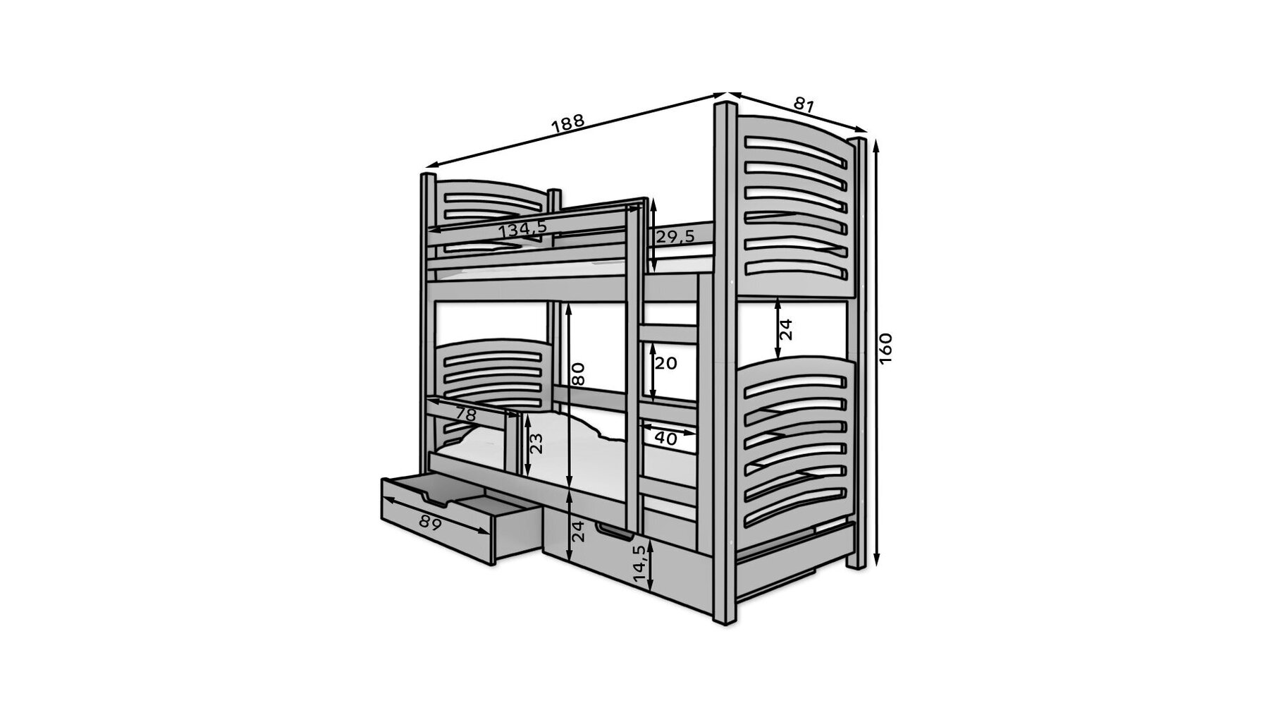 Lastevoodi Adrk Furniture Osuna, hall hind ja info | Lastevoodid | kaup24.ee