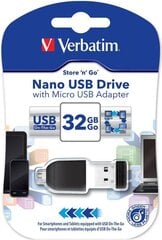 Verbatim USB mälupulk 32 GB koos Micro USB adapteriga цена и информация | USB накопители | kaup24.ee