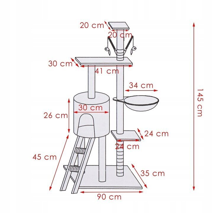 Mitmetasandiline kassimaja Springos PA1046 145 cm цена и информация | Kassi kraapimispuud | kaup24.ee