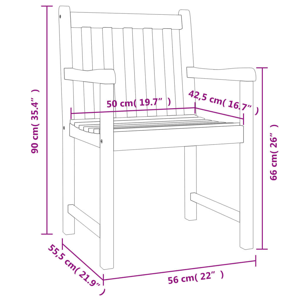 vidaXL aiatoolid 6 tk, 56 x 55,5 x 90 cm, akaatsiapuit цена и информация | Aiatoolid | kaup24.ee