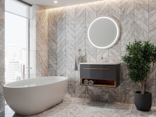 Шкафчик для ванной комнаты с умывальником Stellantis 80, серый цвет цена и информация | Шкафчики для ванной | kaup24.ee