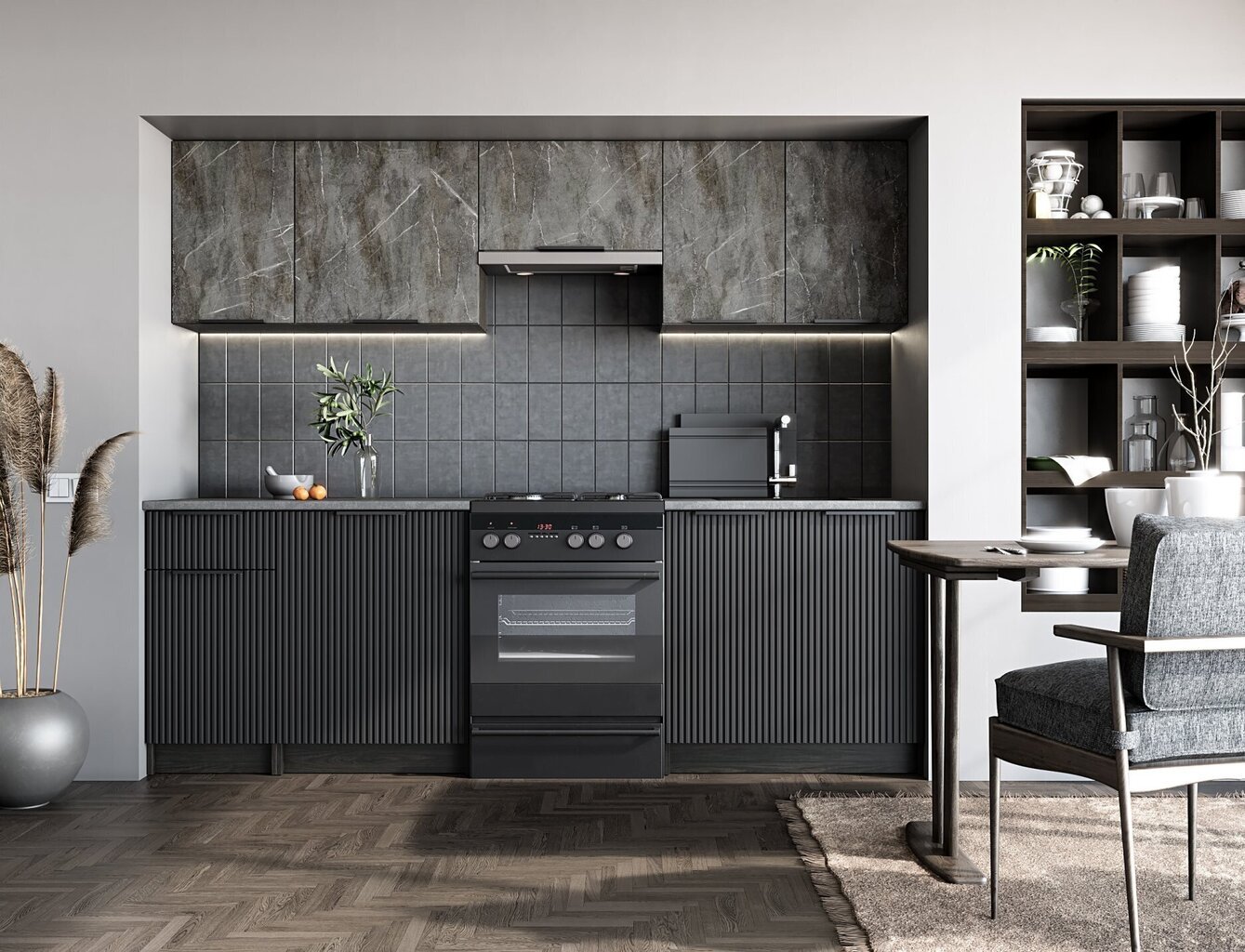 Köögikomplekt Tamara 240 cm, hall hind ja info | Köögimööbli komplektid | kaup24.ee