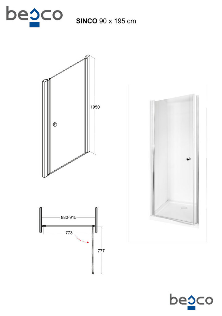 Dušikabiini uksed Besco Sinco, 80, 90 x 195 cm hind ja info | Dušikabiinide uksed ja seinad | kaup24.ee