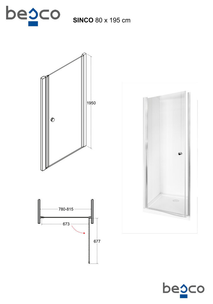 Dušikabiini uksed Besco Sinco, 80, 90 x 195 cm цена и информация | Dušikabiinide uksed ja seinad | kaup24.ee